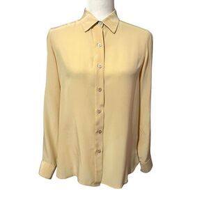 Lillie Rubin Women's Yellow Silk Long-Sleeve Button-Down Blouse Size 12